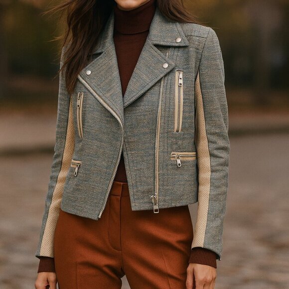 Rag & Bone Tweed/Leather Moto Jacket Sz 2 - Picture 1 of 7